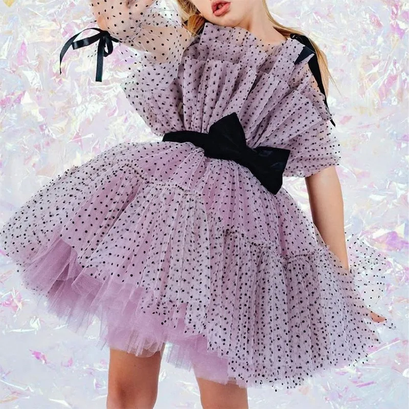 Purple Suspender Children's Dress Skirt 2022 Spring New Baby Birthday Fluffy Princess Skirt Christmas Girl Catwalk Fluffy Skirt