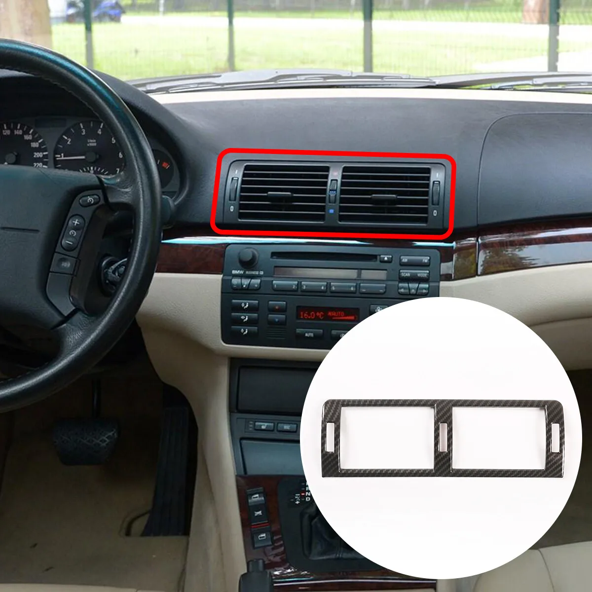 

ABS Carbon Fiber Center Air Condition Outlet Frame Trim For BMW 3 Series E46 1998-2004 Air Vent Decorative Cover Accessories
