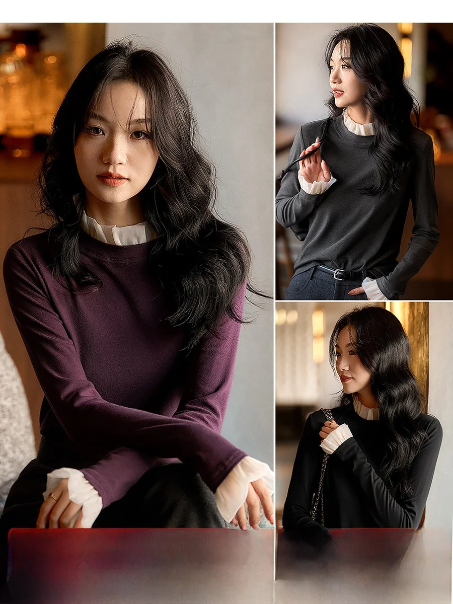 

Теплый женский топ из смесовой шерсти с высоким воротом, дышащий, приятный к телу, для повседневной носки, с длинными рукавами.