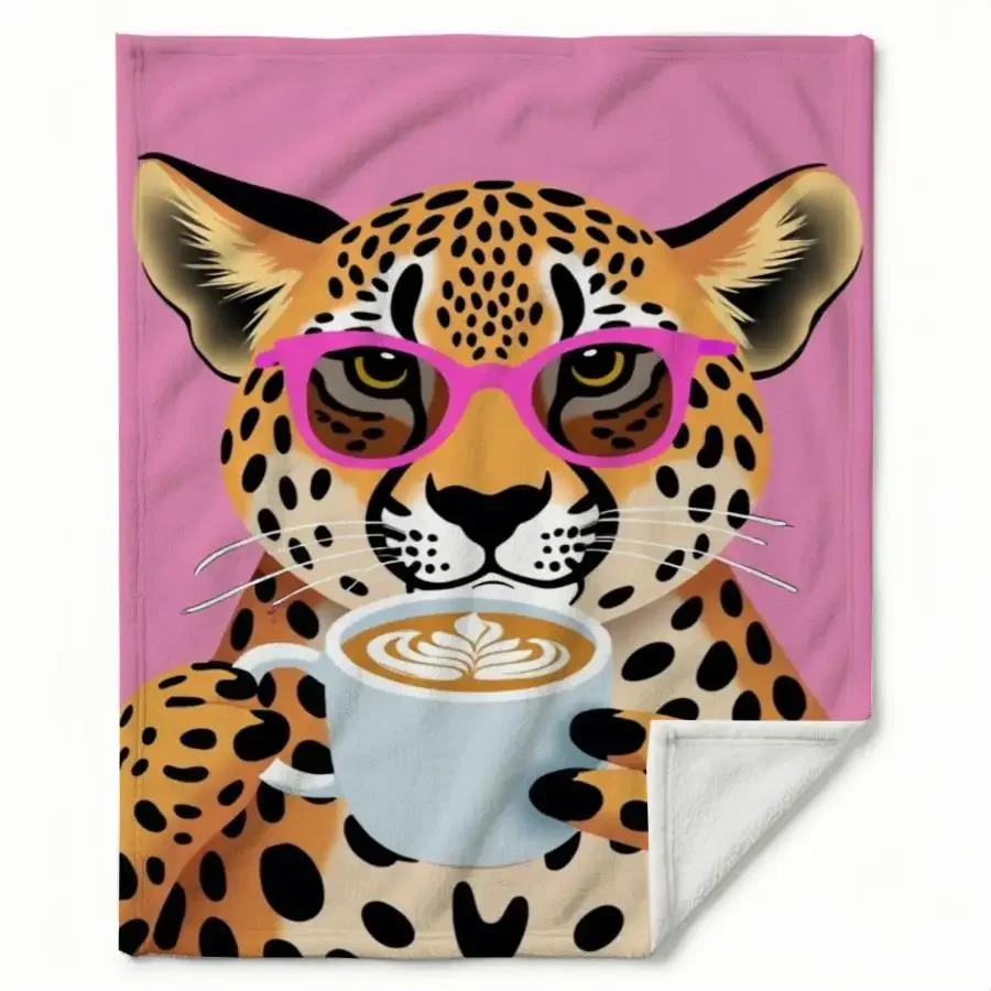 Playful Cheetah Pop Art Flannel Throw Blanket - Soft Pink Weighted Bedspread Suitable for Couch, Machine Washable Cozy Gift for
