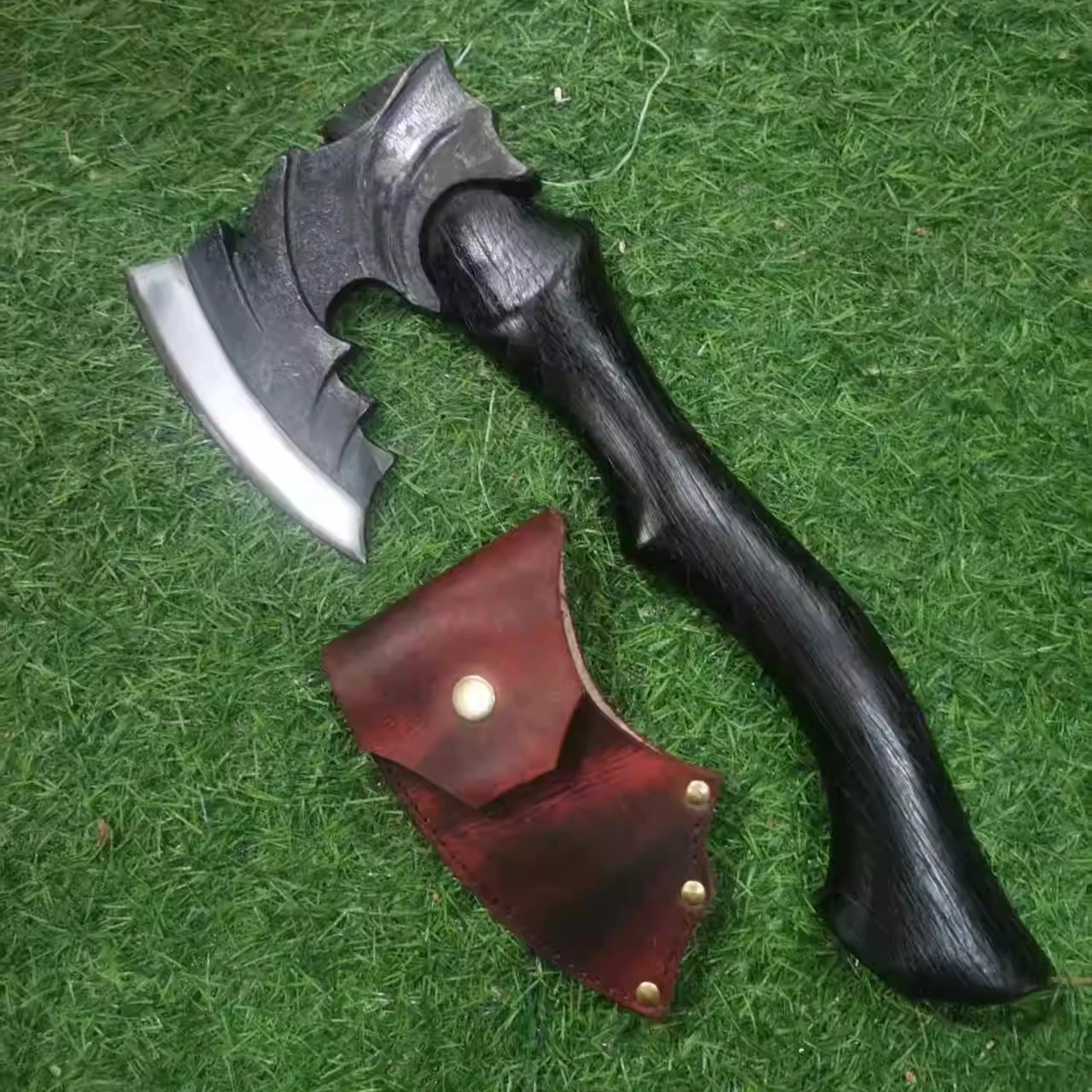 36cm Carbonized Handle Dragon Spine Multi-functional T actical Axe Outdoor Survival Axe Convenient Firewood Splitting Tool