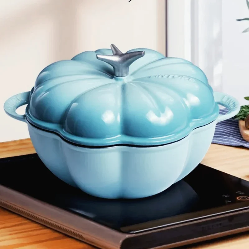 

Pumpkin Shape Enamel Glazed Cast Iron Pot Uncoated Non-Stick Stew Pot for Induction and Gas Cookers Home Kitchen