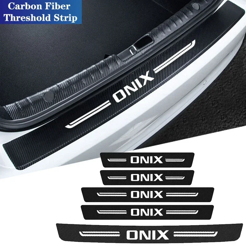 Carbon Fiber Car Threshold Protective Sticker Door Sill Scuff Plate for ONIX Logo Trunk Bumper Anti Scratch Strips