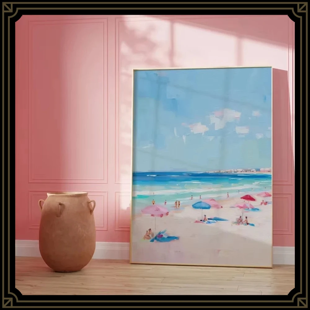 Arte minimalista abstracto surrealista en lienzo, póster de natación en agua de mar verde claro para decoración del hogar, sala de estar y dormitorio