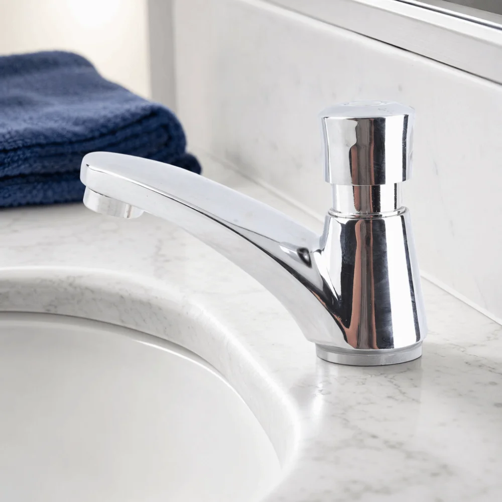 Alloy Faucet Single Cold Automatic Shut Off Water Tap Push Switch Design Time Delay Mechanism Basin Sink Tap Public Restroom