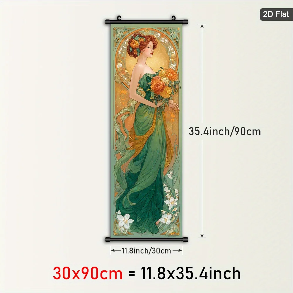 VIKAMA Vintage Elegant Woman Canvas Wall Art Classic Scroll Poster Romantic Decor for Living Room with Hook