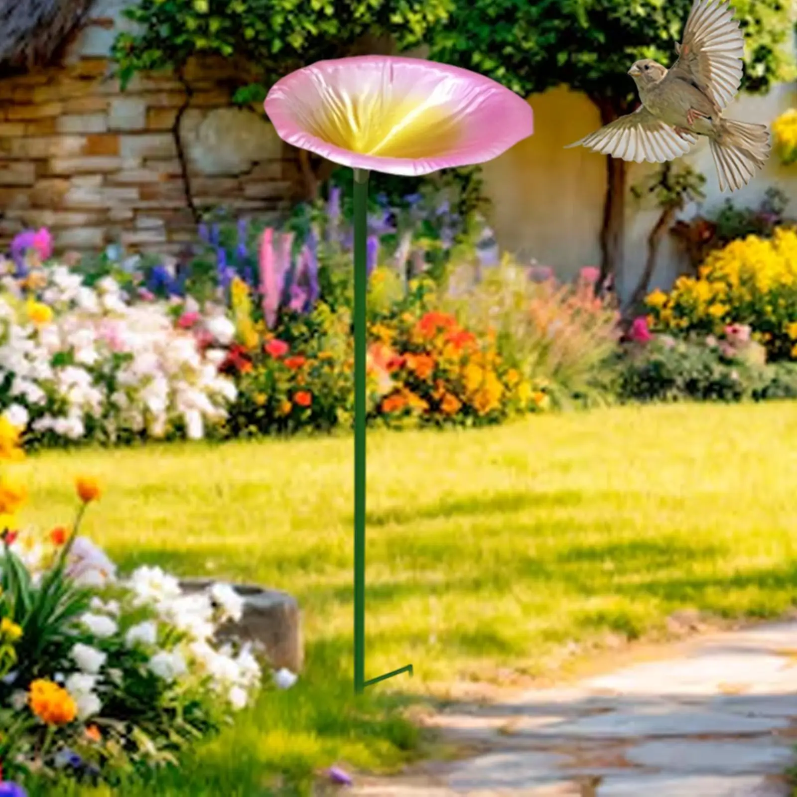 Heavy Duty Birdbath Metal Stand Bird Feeder Outdoor Garden Bird Container for Birds Rest Drink Bathe