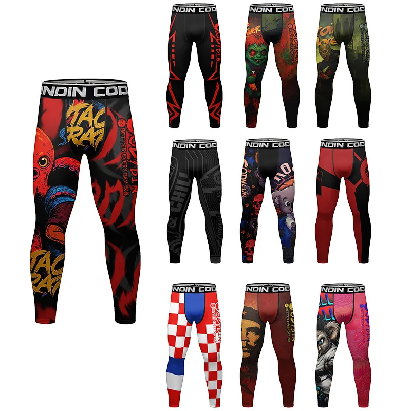 Men's Gym Leggings Compression MMA Jiu Jitsu Pants Basketball Tights Quick Dry Fit Sweatpants Workout Fitness Running Trousers