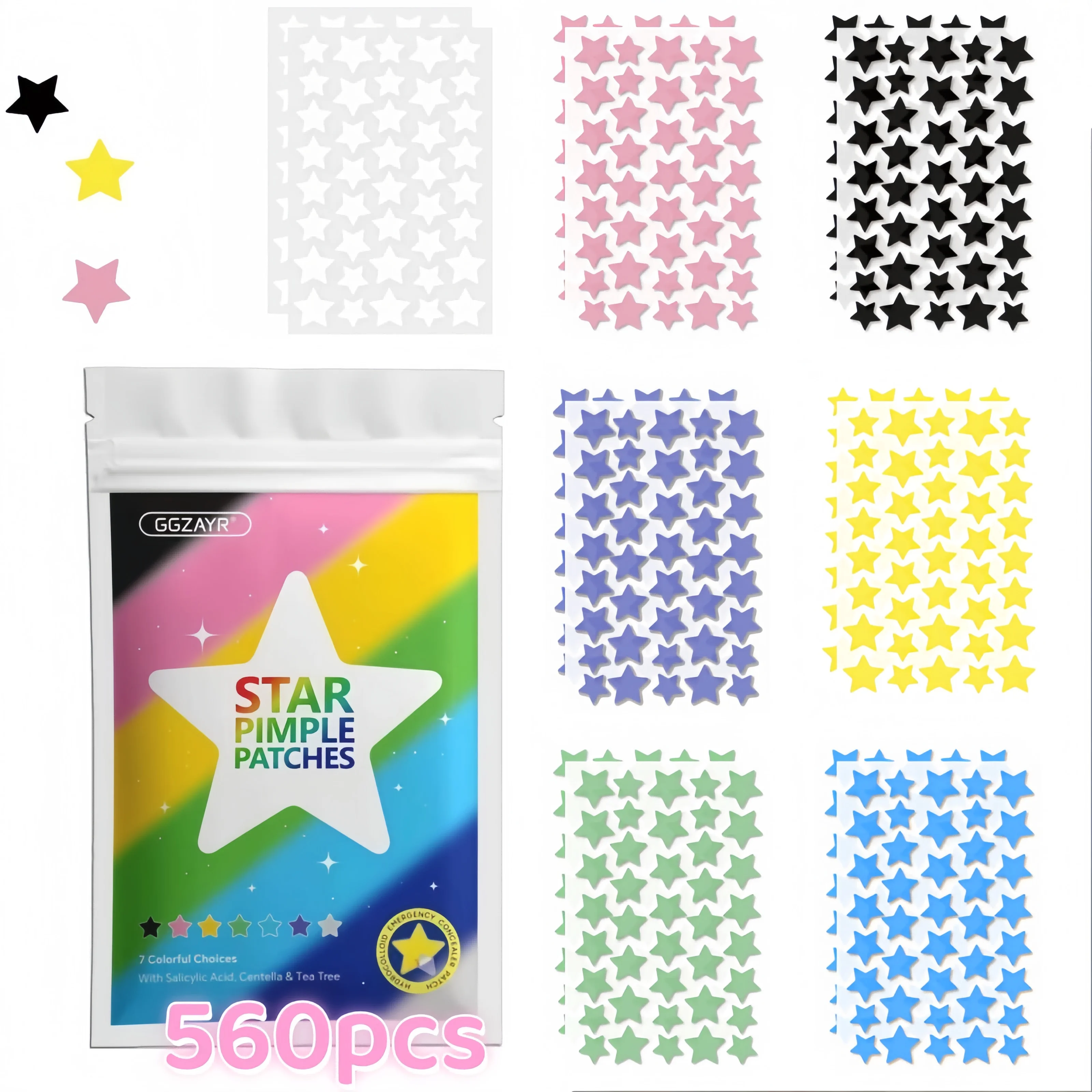 560/840/1680pcs Rainbow Star Acne Patches – Cute Hydrocolloid Dots for Clear Skin, Party & Daily Use image 2
