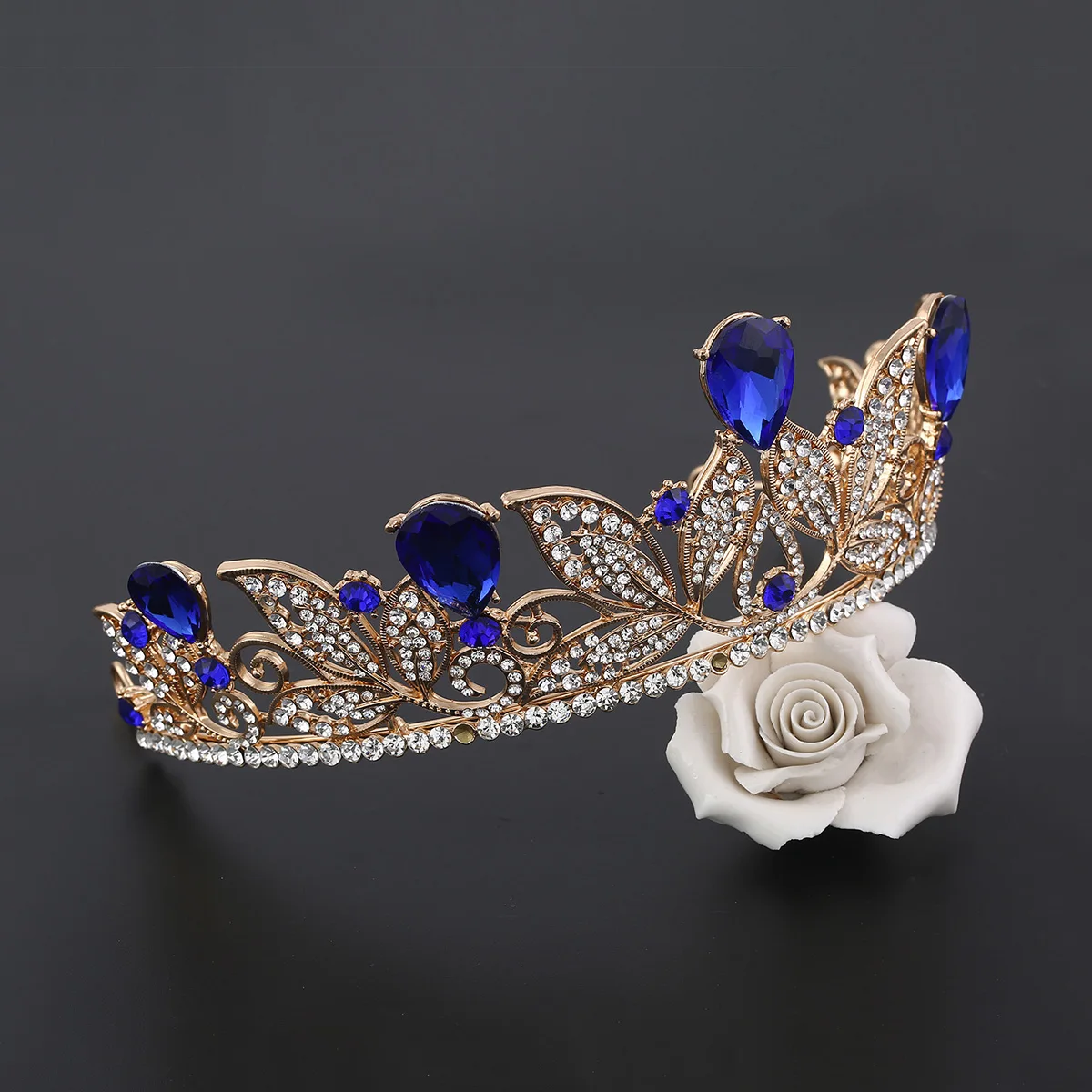 

Golden Crown Bridal Tiara Earrings Set for Wedding Party Banquet Prom Shining Rhinestones Alloy One Size Fits Women Girls