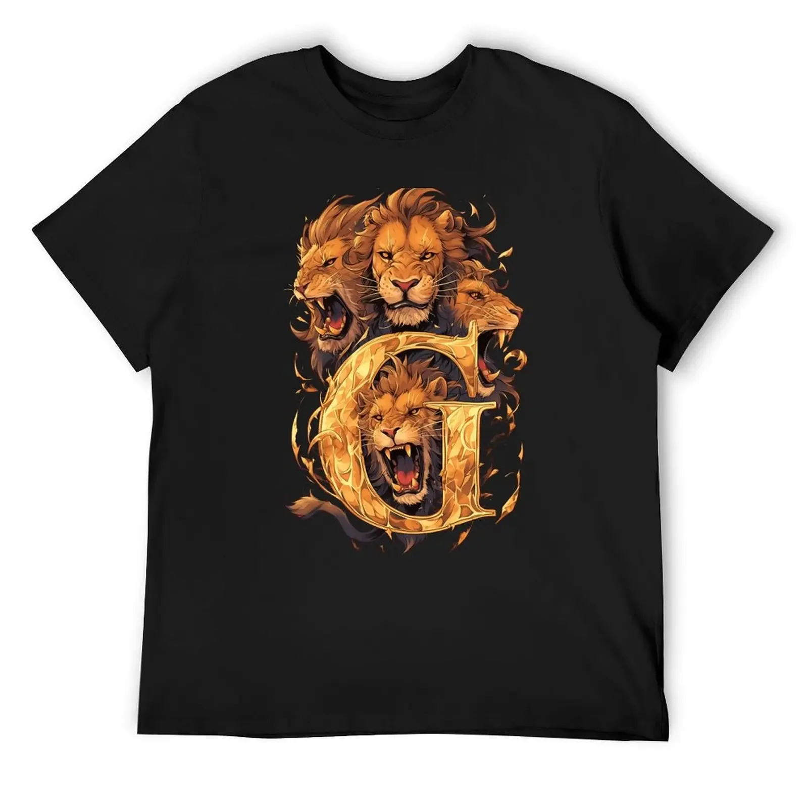 Four Lions and the Letter G - Fantasy T-Shirt quick drying vintage mens designer clothes