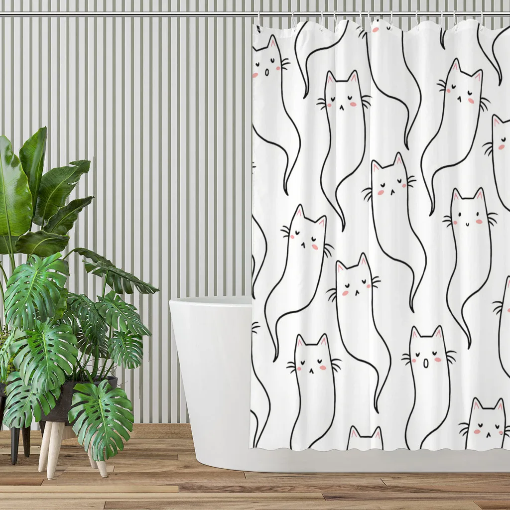 Ghost Cats Bathroom Shower Curtains  Waterproof Partition Curtain Designed Home Decor Accessories