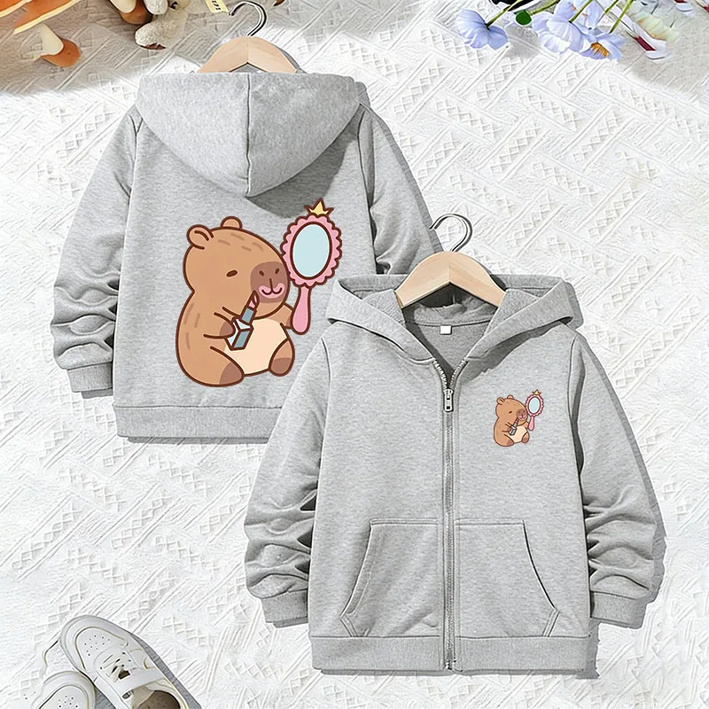 Cartoon Sweatshirts Hip Hop Cute Capybara Jacket Hoodie Boys Girls Zipper Spring and Autumn Trendy Animal Zip Up Clothes