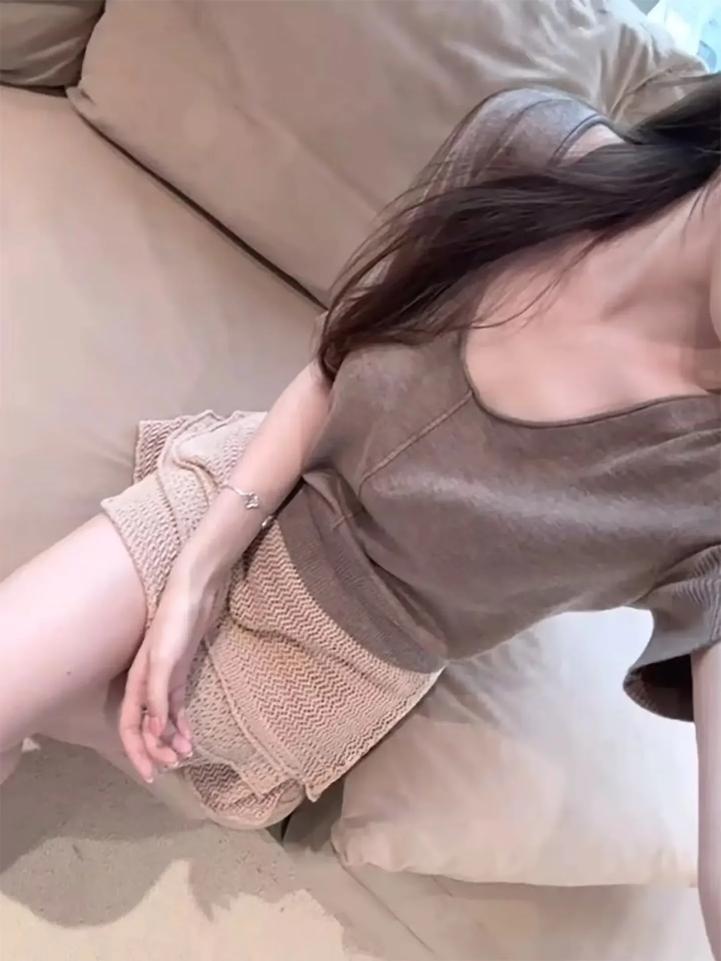 Casual Knitted Short Sleeve T-Shirt Minimalist Aged Money Spring Summer Knitwear Lazy Atmosphere Basic Daily Women's Top