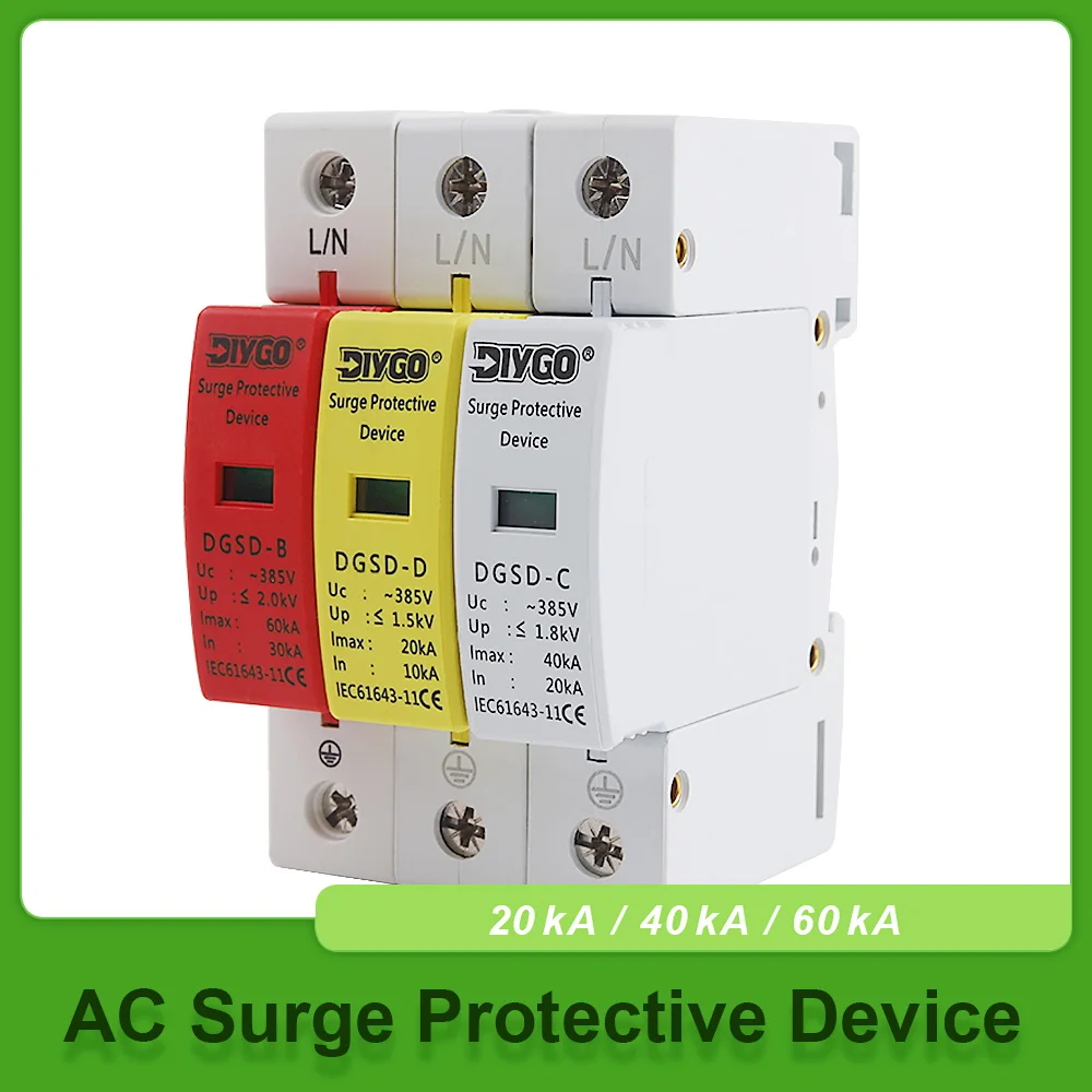 AC SPD Surge Protective Device Lightning Protection Electrical 10-20kA 20-40kA 30-60kA Din Rail House Low-voltage Arrester