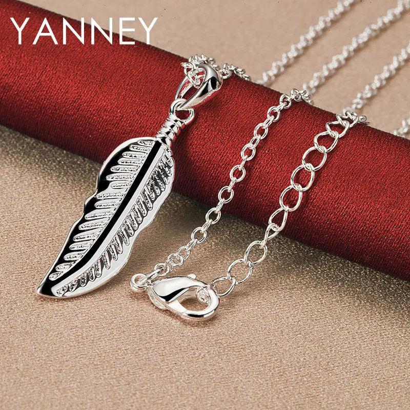 

925 Sterling Silver 16-30 Inches 32MM Fine Feather Necklace For Women Fashion Charm Gift Jewelry Wedding