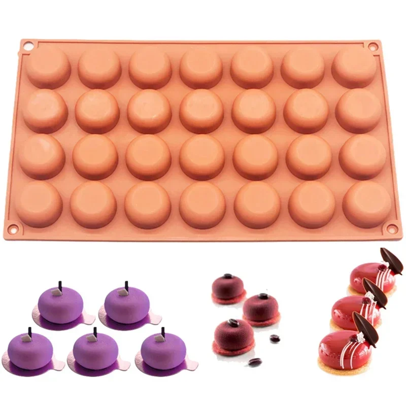 Molde de silicona de forma redonda oblato, herramientas de pastelería, moldes para hornear, postres, magdalenas, Chocolate, pudín, 28 cavidades