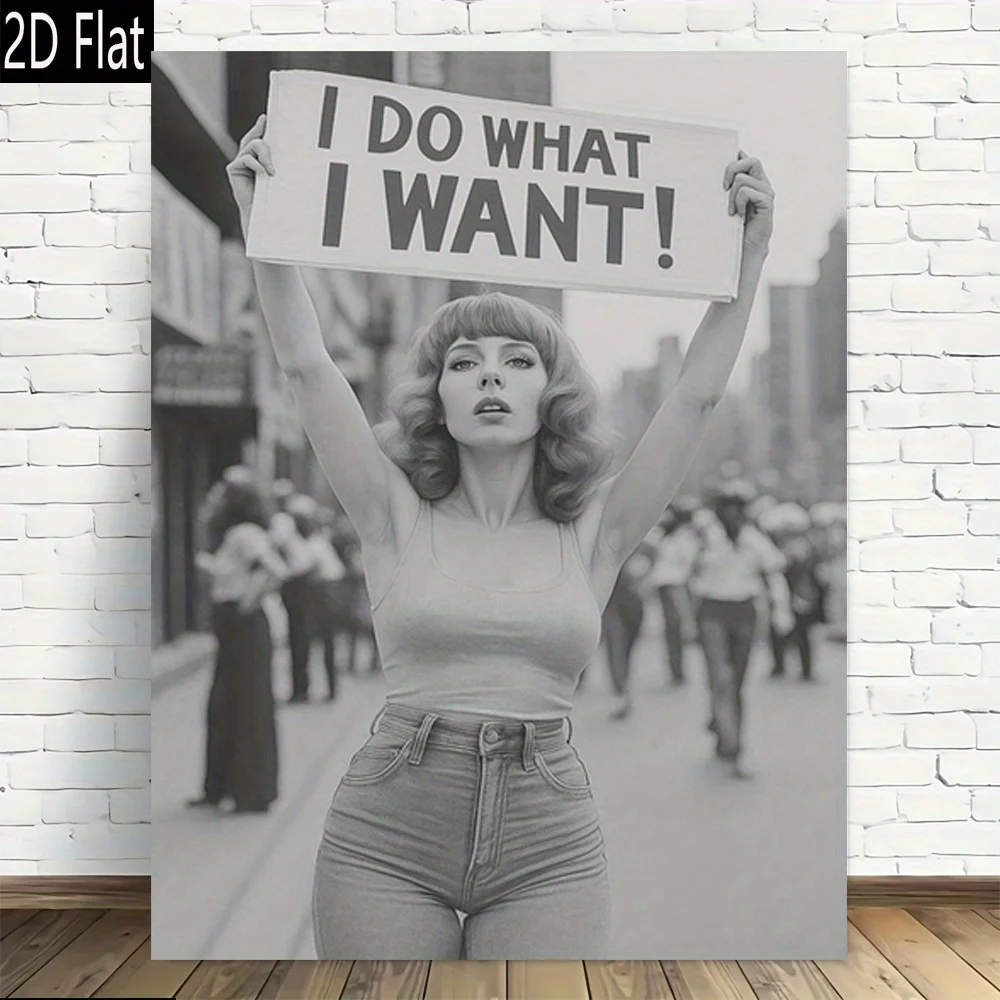 2D Flat, 1pc, Bold Statement Wall Art: 'I Do What I Want' Frameless Canvas Wall Art Modern Vintage Design, High Quality Printed