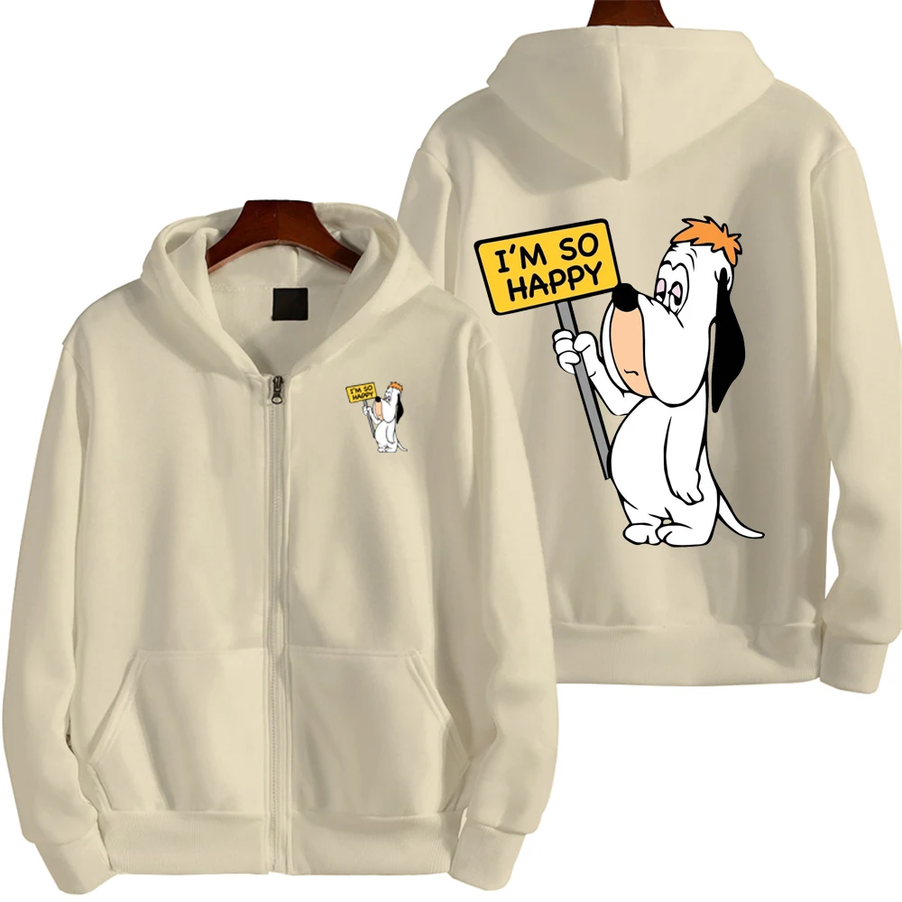 Droopy Dog I'm So Happy Men Cartoon Hoodie Spring Autumn Women Oversized Sweatshirt With Zipper New Couple street fashion Coat