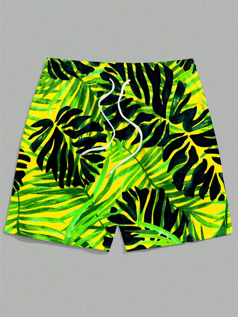 Tropical Palm Trees Pattern Hawaiian Short Pants For Men Summer Fashion Vtion 3D Printed Beach Shorts Casual Loose Swim Trunk