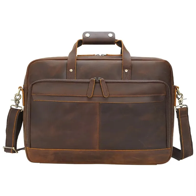 Large capacity 17 inch cowhide travel briefcase retro leather briefcase men
