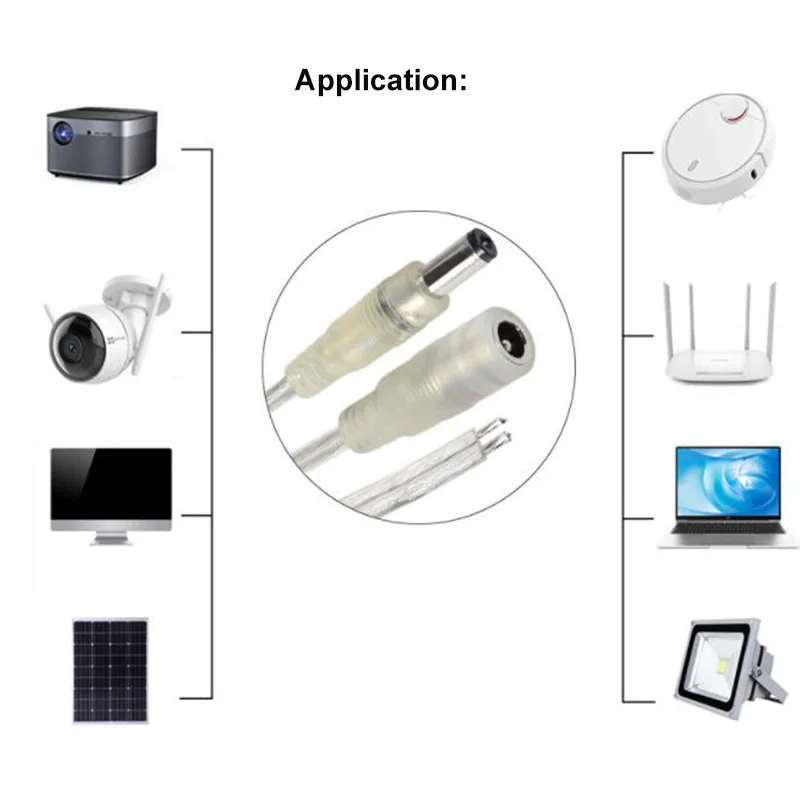 Wiee DC-Adaptateur d'alimentation en queue de over, câble transparent, rallonge de prise, femelle, mâle, 12V, 0.2m, 5 pièces, 20AWG, 5A, j17