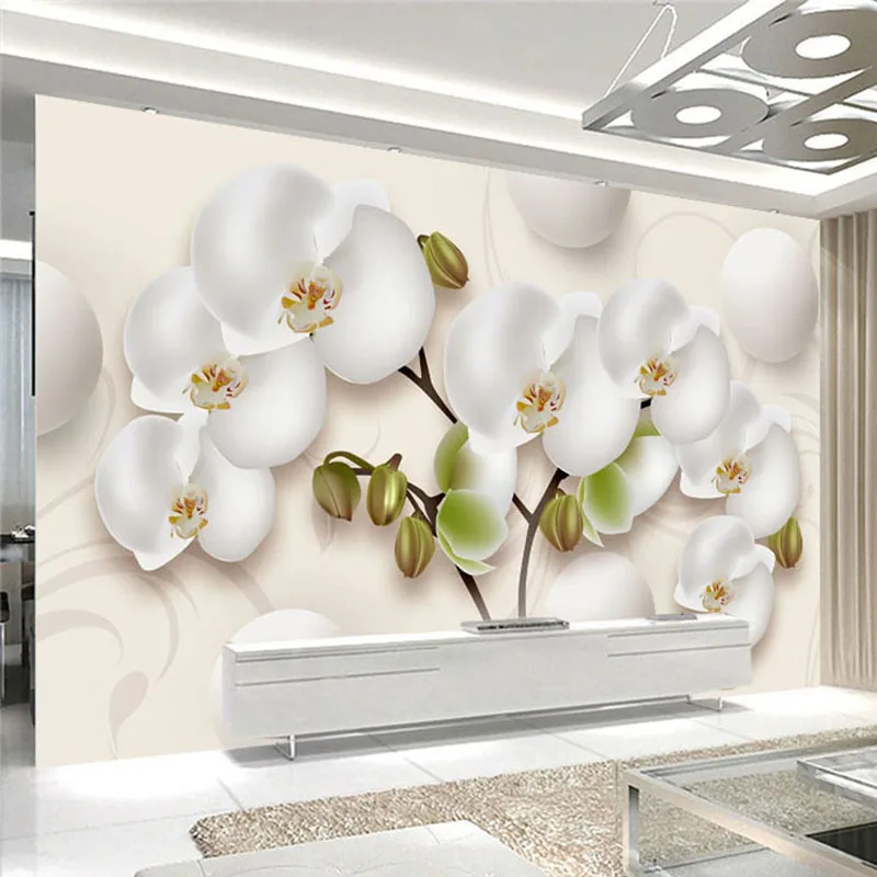 

3D Wallpaper Modern HD Stereo Orchid White Flowers Photo Wall Murals Living Room TV Sofa Backdrop Wall Home Decor Papel Mural 3D