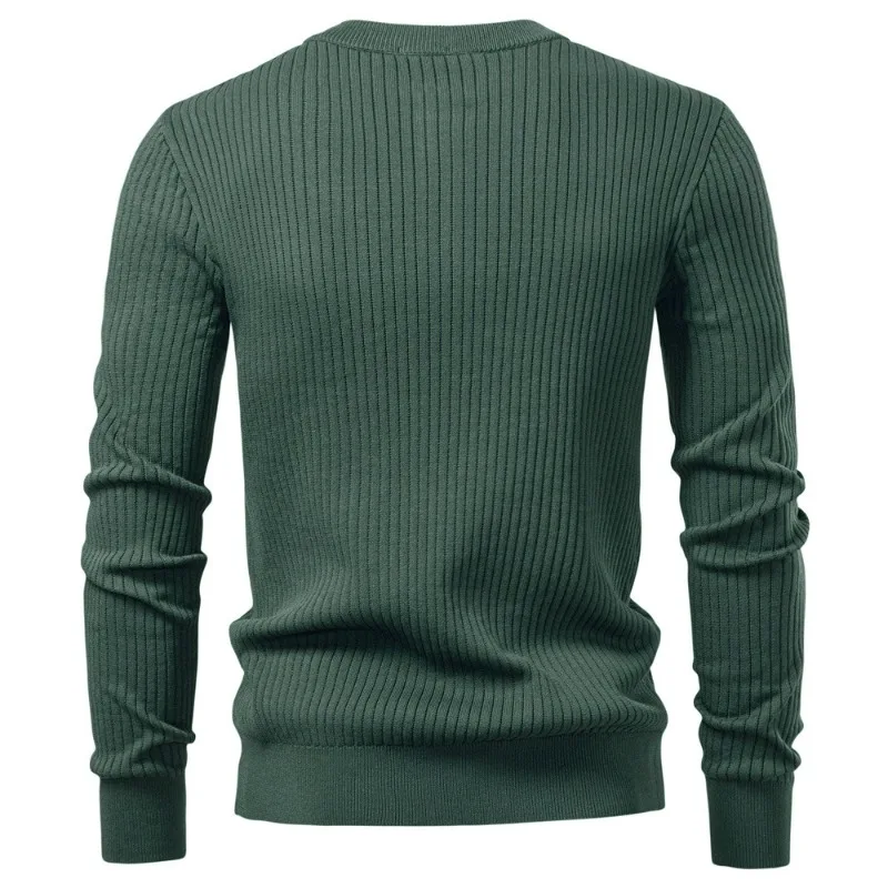 UNITIM Man Knitted T-shirt Simple Solid Color Round Neck Male Top Slim Comfortable Long Sleeve Casual Versatile Men Polo Shirt view 2