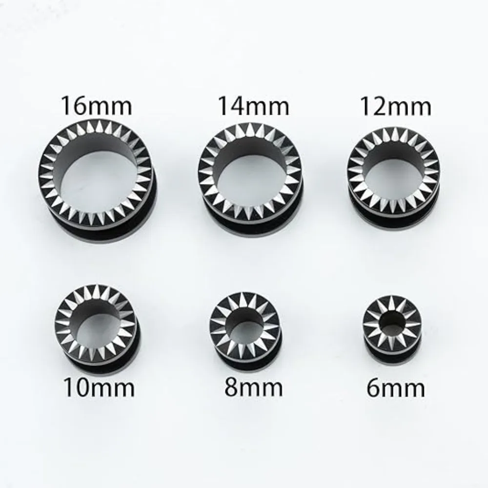 2 Pcs Stainless Steel Gauges for Ear Tunnels Plugs with Unique Line Double Flared Black Ear Stretchers Earrings Piercing 2g-5/8