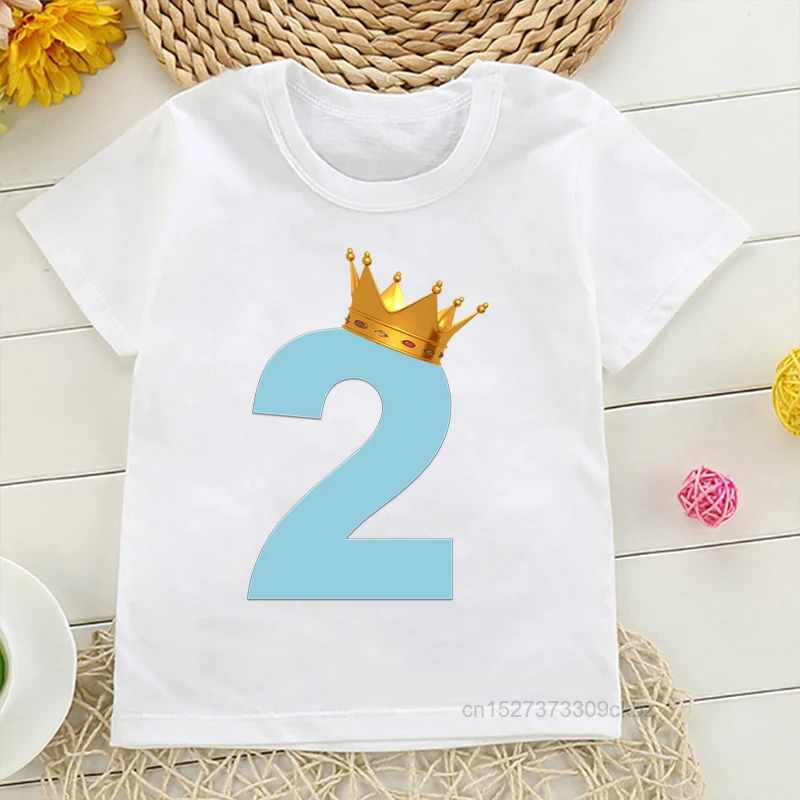 Kids T Shirt Customized Birthday Number Crown Boys T-Shirts Girl Clothing Personalised Tops Children Tees Baby Clothes