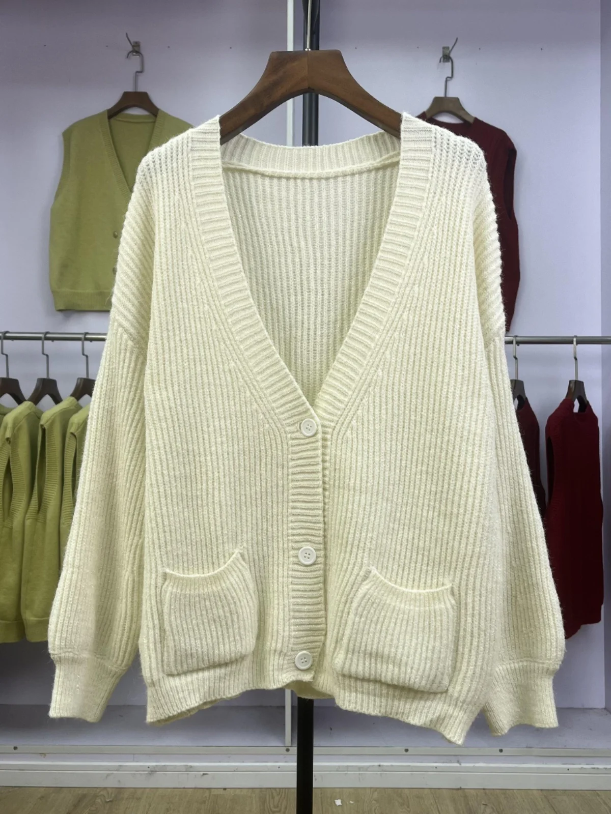 

Милый универсальный свитер oulder-Length Sve Pure Color Button Double ket японский свитер Sle iny Tead открытый кардиган ленивый...