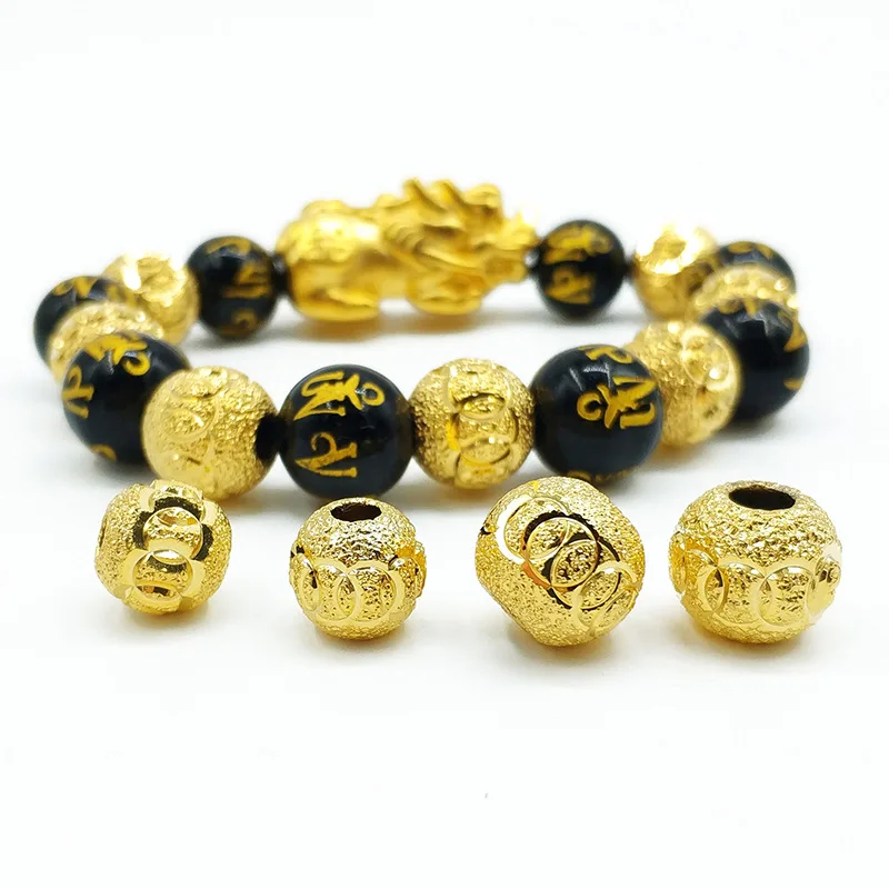 

9999 Real Gold 24K Gold Accessories, Circle Matte Solid Transfer Gold Beads Handmade DIY Beaded Loose Beads