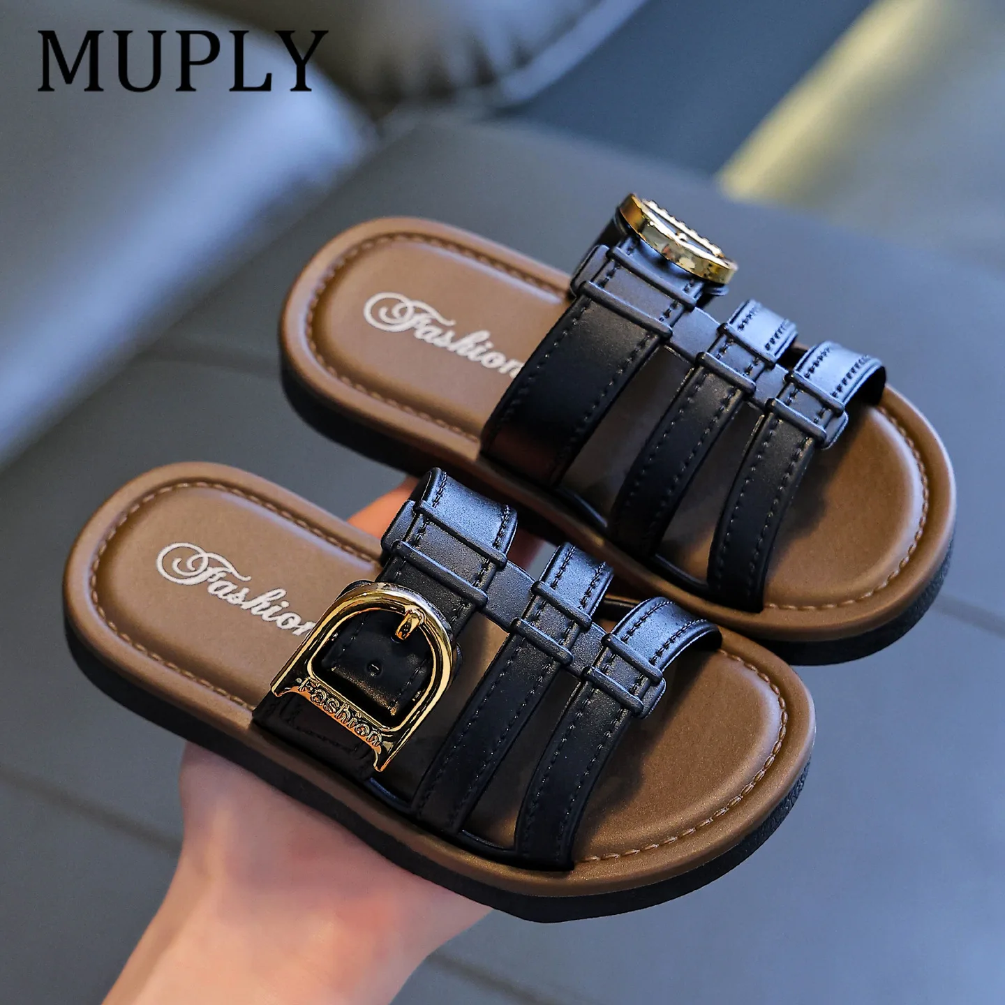 Girls Summer Soft Bottom Slipper Anti-Slip Slippers Fashionable Open-Toe Flat Sandals Beach Slippers Children Home Slippers