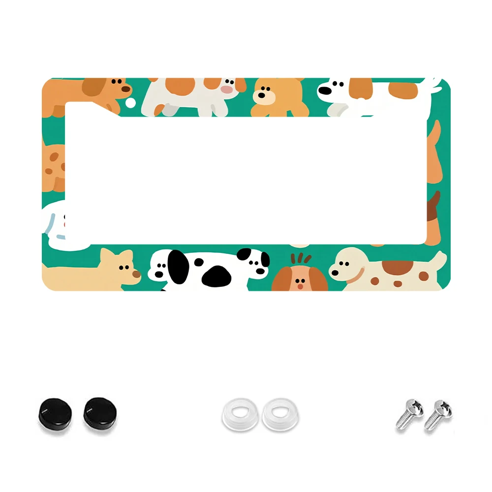 

1 шт., зеленый красочный узор с собаками, рамка номерного знака с 2 отверстиями, алюминиевый материал, 6x12 дюймов с набором винтов, забавный мультяшный декор автомобиля
