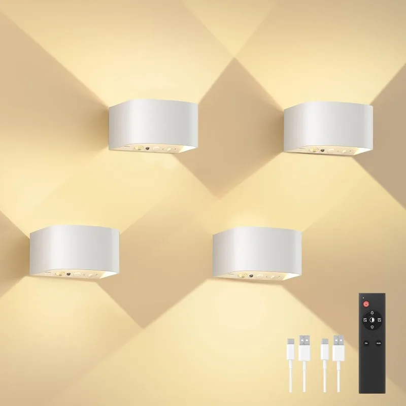 

4 Pack Motion Sensor Wall Lamp with Remote Control 3 Colors Wireless Wall Light LED Indoor Up and Down Wall Sconce 5000mAh