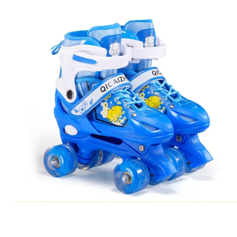 Beginner Double Row Roller Skate Shoes Kids 4 Wheels Skates Adjustable Size Outdoor Skating Inline Skate Shoes Ice Rink Training