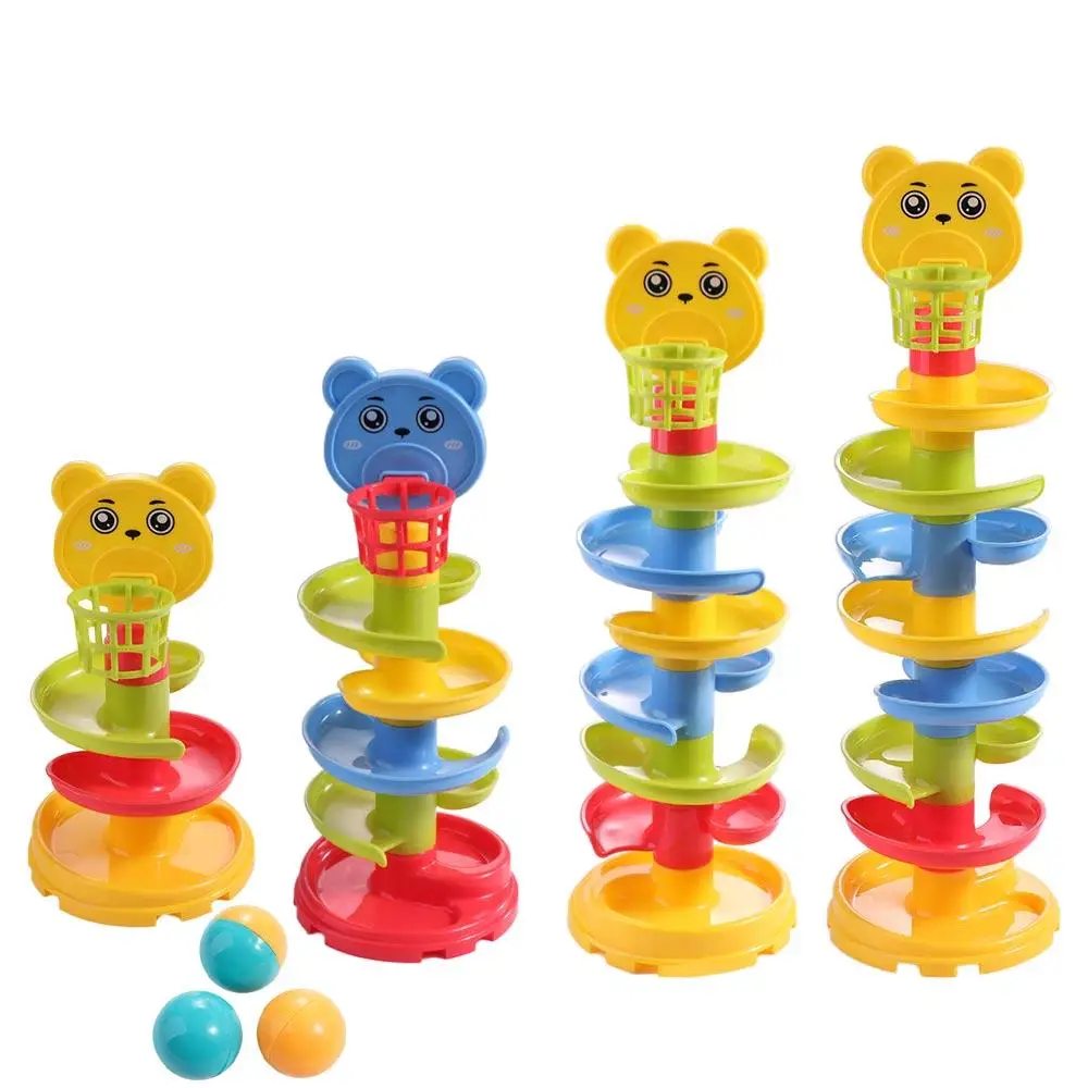 Speelgoedbadspellen Oude baan Rollende bal Babypuzzel Speelgoedbaan Draai rond Speelgoedbal Drop Roll Wervelende toren Spin Track speelgoedset