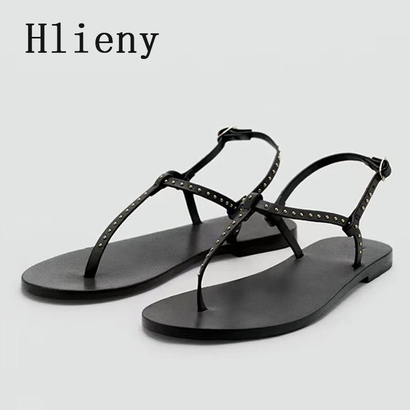 Hlieny Summer Fashion Beach Flat Sandals Buckle Strap Designer Women Clip Toe Shoes  Gladiator Leisure Shoe Sandalias Size 35-42