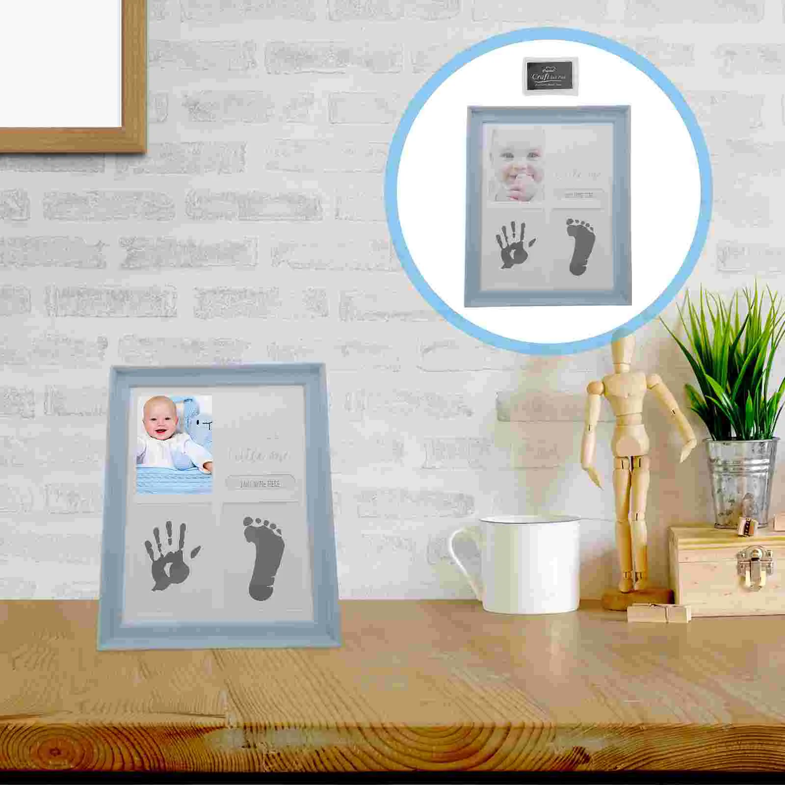 

Baby Hand Footprint Kit Plastic Glass PVC Thick Cardboard Backing Photo Frame Design Save Handprint Footprint Gifts