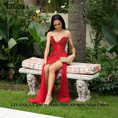 LIVANKA Bling Sweetheart Evening Dress for Woman Slit Pleat Special Event Dress Saudi Arabric Vestido de Graduacion Customized