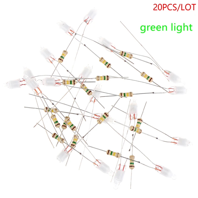 Indicateur lumineux vert néon F4 avec résistance, accessoires de lampe lumineuse, 4x10mm, 20 pièces