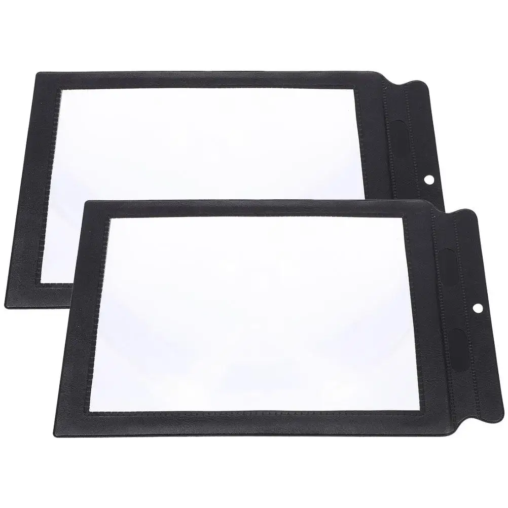 

2Pcs Black PVC PU H held Reading Magnifiers for Elderly Full Page A4 Size Full Page Glass Portable Tool Laboratory
