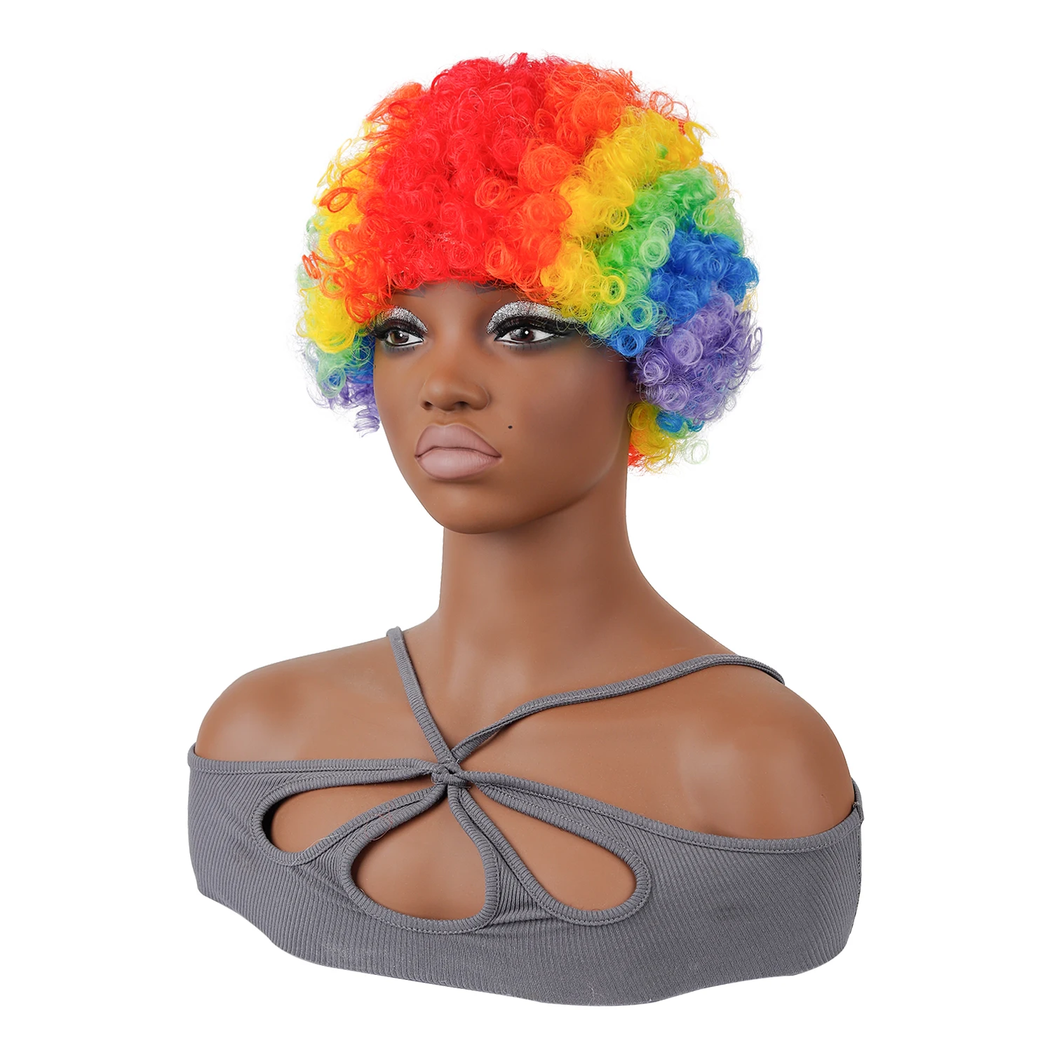 Perruque de Clown arc-en-ciel pour Fans de Football fou, perruques Afro colorées Hippie moelleuses et bouclées, perruques synthétiques de Cosplay sur le thème Disco des années 70 et 80