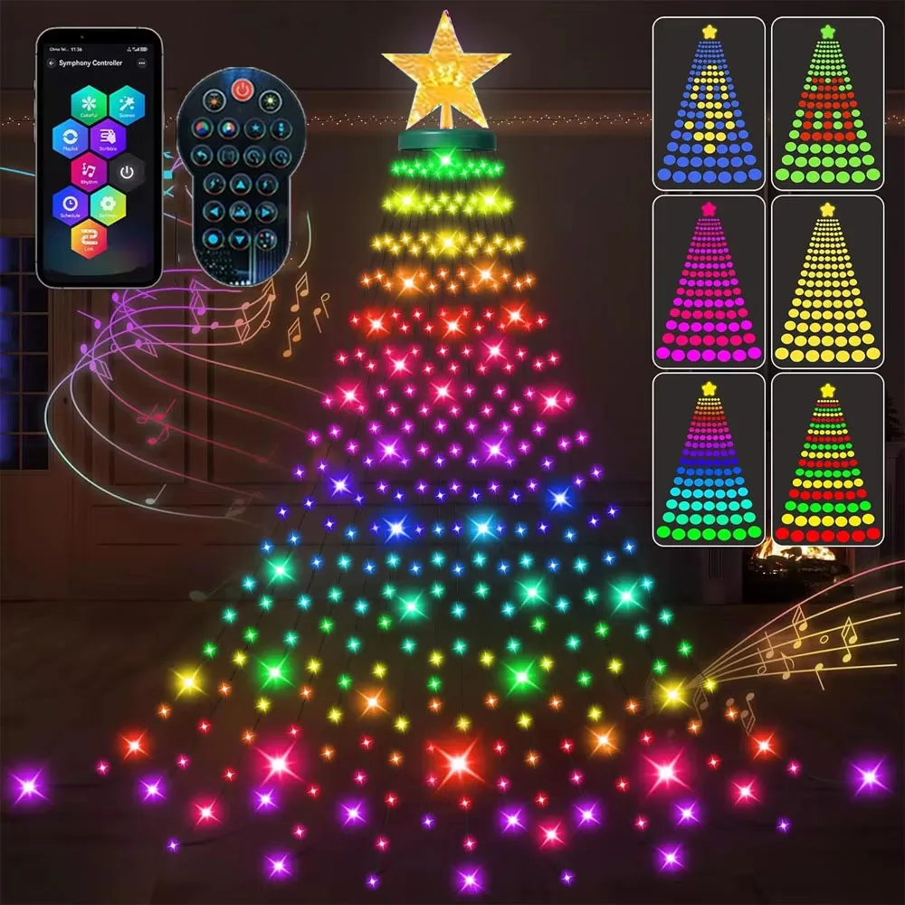 أضواء شجرة عيد الميلاد الذكية 20 سلسلة 400 LED APP وجهاز التحكم عن بعد لتقوم بها بنفسك تغيير لون توقيت مزامنة الموسيقى لديكور شجرة عيد الميلاد
