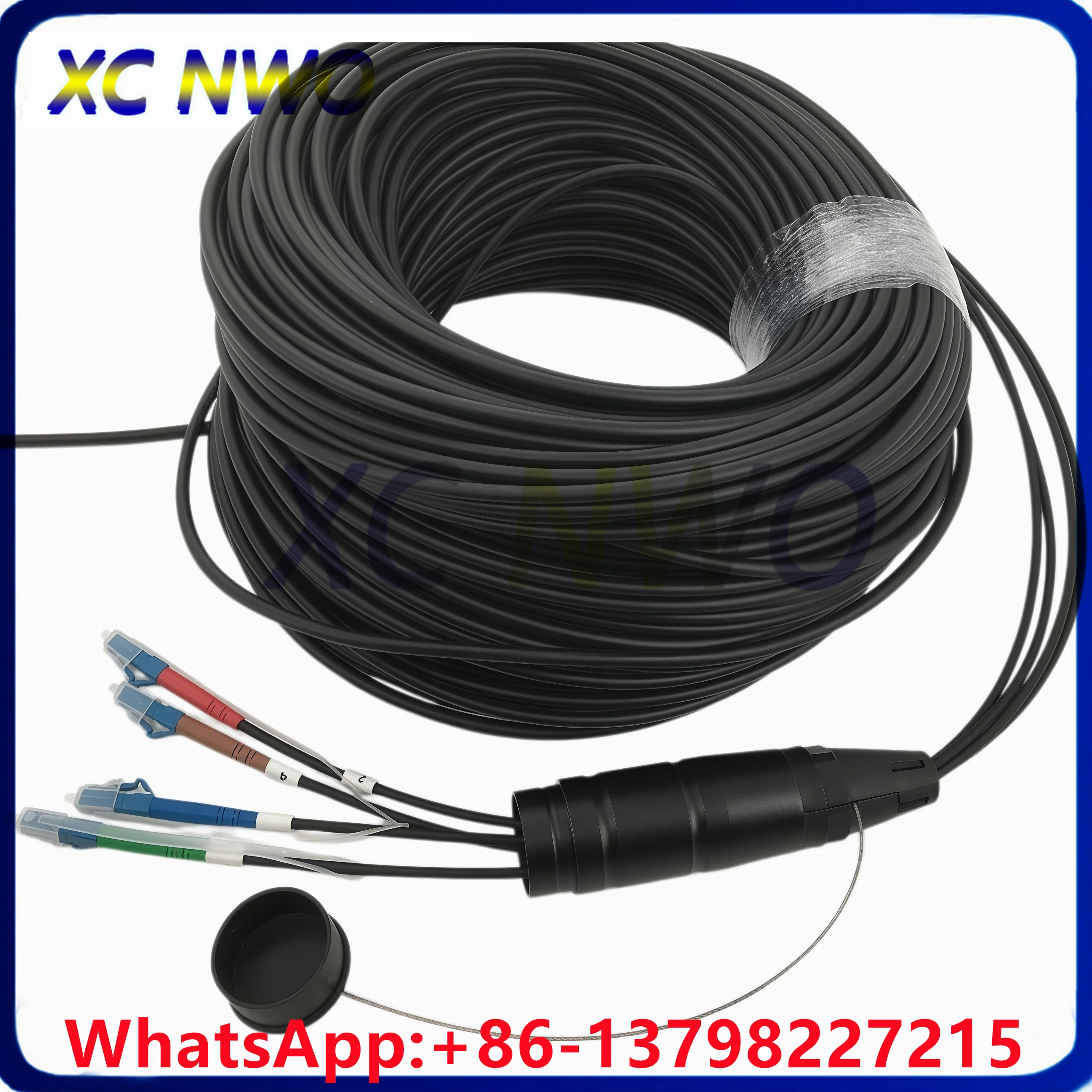 ,4C,SM,G657A1,TPU Armored Black Cable,Dia:4.5mm, PDLCUPC-PDLCUPC Fiber Optic Patch Cord,100M  (0.5M from plug to LC Connector