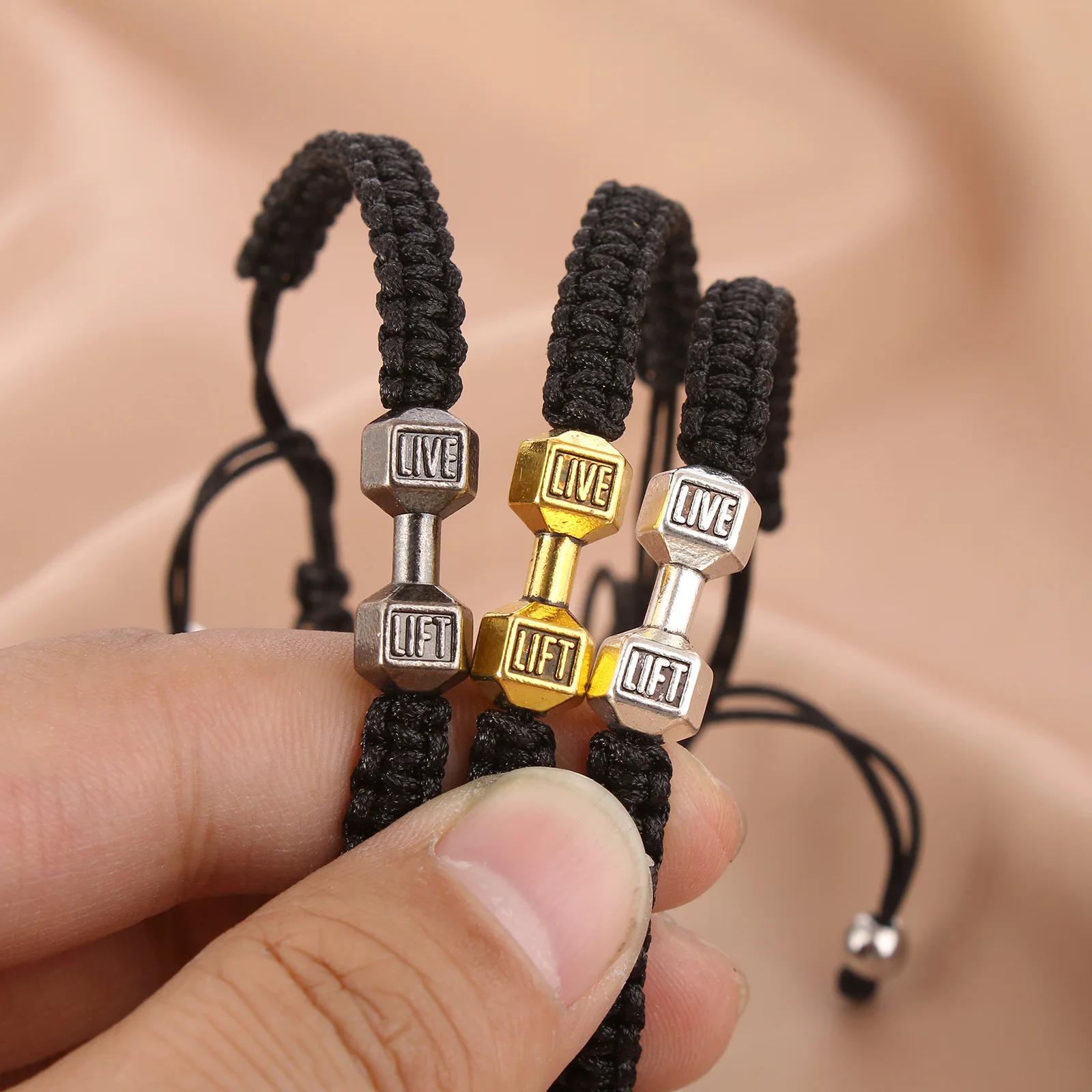 Fashion Handmade Woven Bracelets Dumbbell Charms Sport Bracelets for Women Men Popular Jewelry