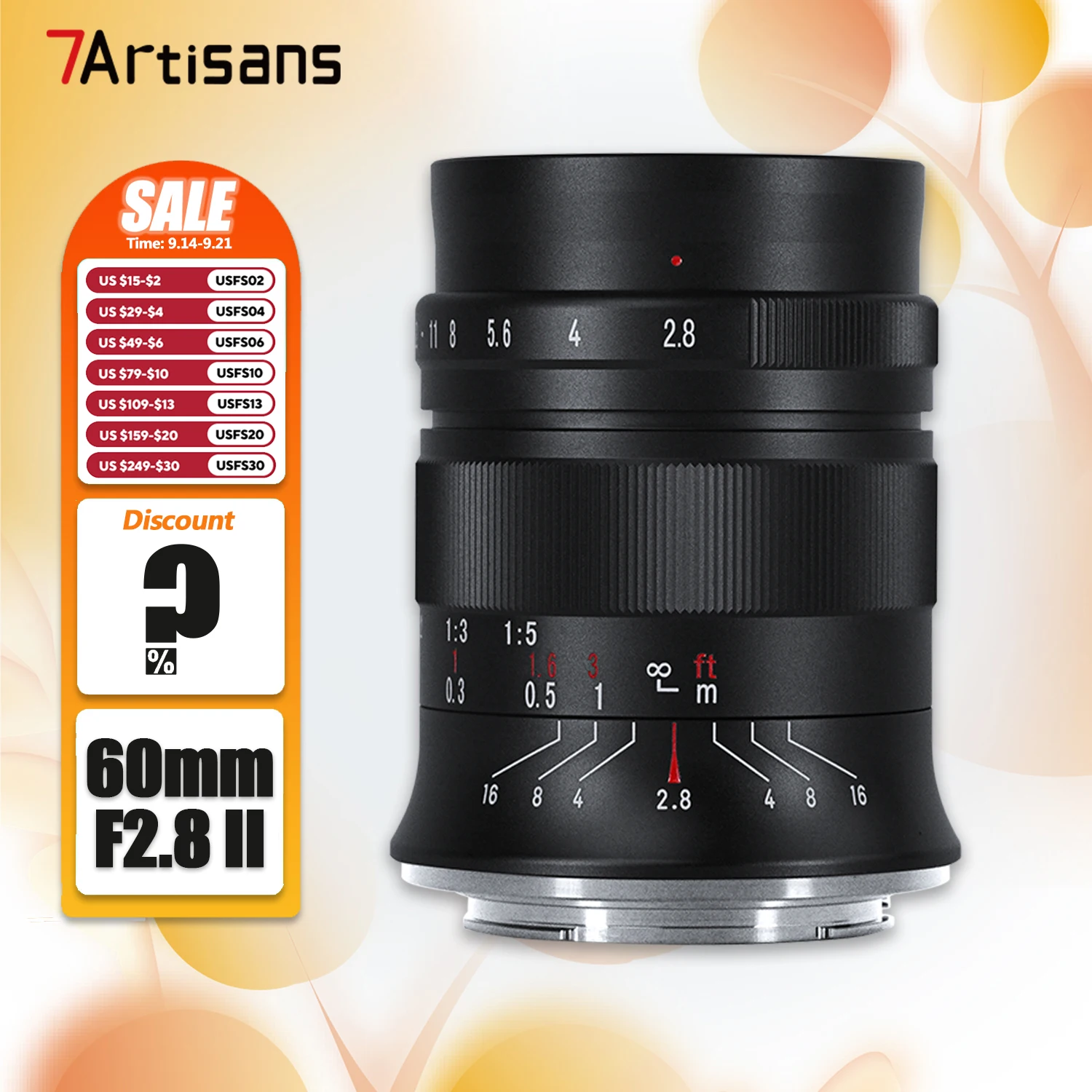 

7artisans 60mm F2.8 II APS-C Frame Macro Lens for Potrait Photography with Sony E A7RIII X Nikon Z5 Z6 II RF M M43 L Mount