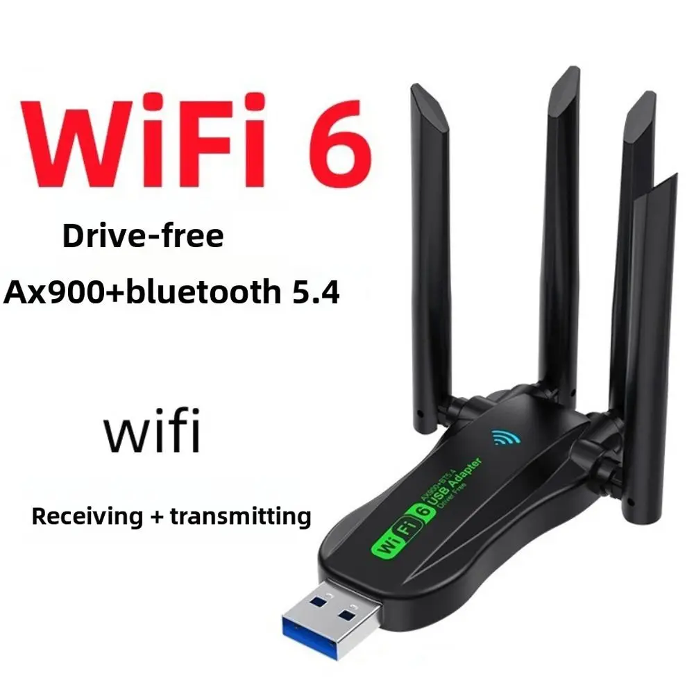 AX900 Dual Band WiFi6 USB Adapter 4 Antenna Bluetooth 5.4 900Mbps WiFi Dongle Powerful Driver Free Wireless Network Card