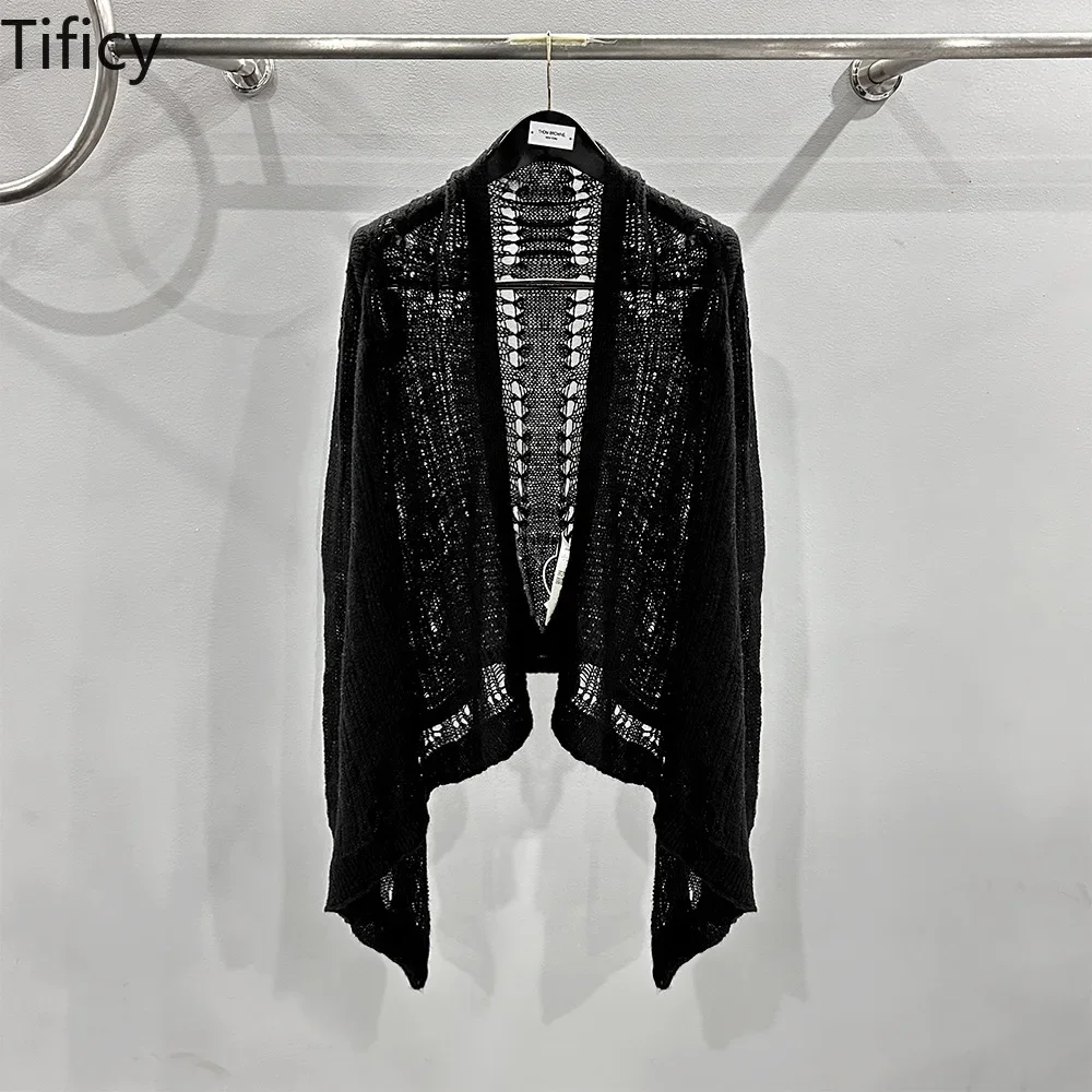 

TIFICY High Street Women's Early Autumn Niche Design with Hollowed Out Spider Web and Broken Knit Long Sleeved Cardigan