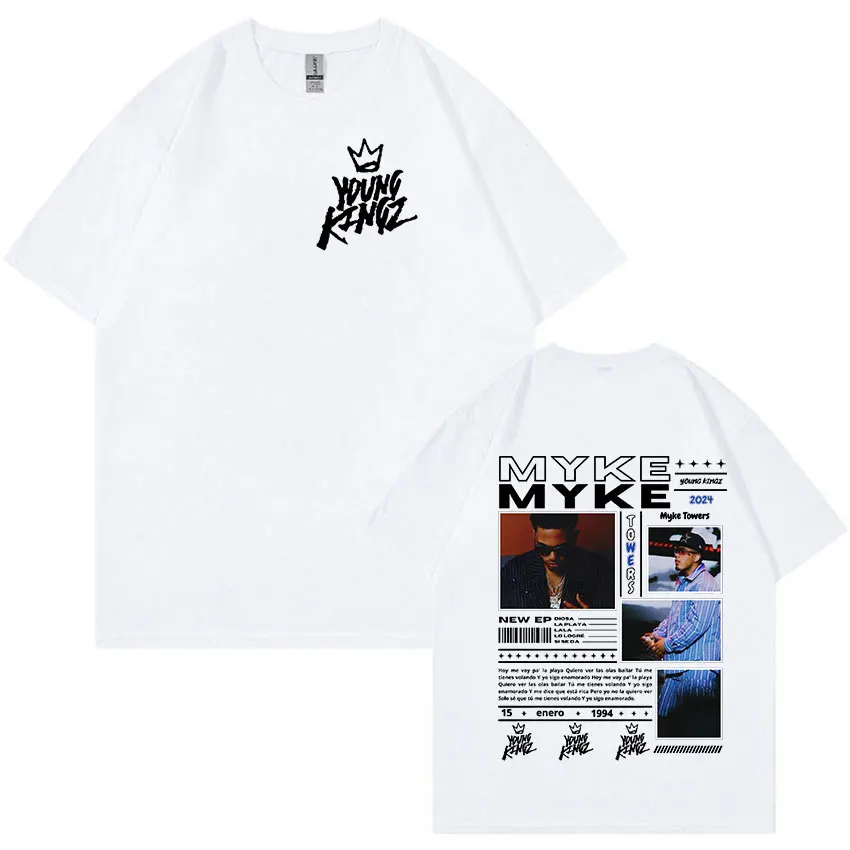 Rapper Myke Towers Print Graphic T Shirt Men Hip Hop Fashion Cotton Short Sleeve T-shirt Unisex Retro Oversized Clothing Tshirts